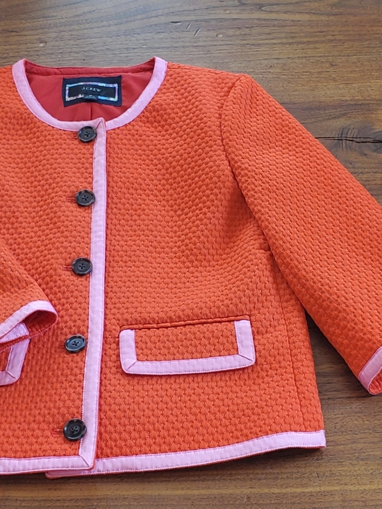 J. Crew Jackets & Blazers - J. Crew Jcrew Womens Orange Quilted Jacket with Pink Grograin Trim Size 6